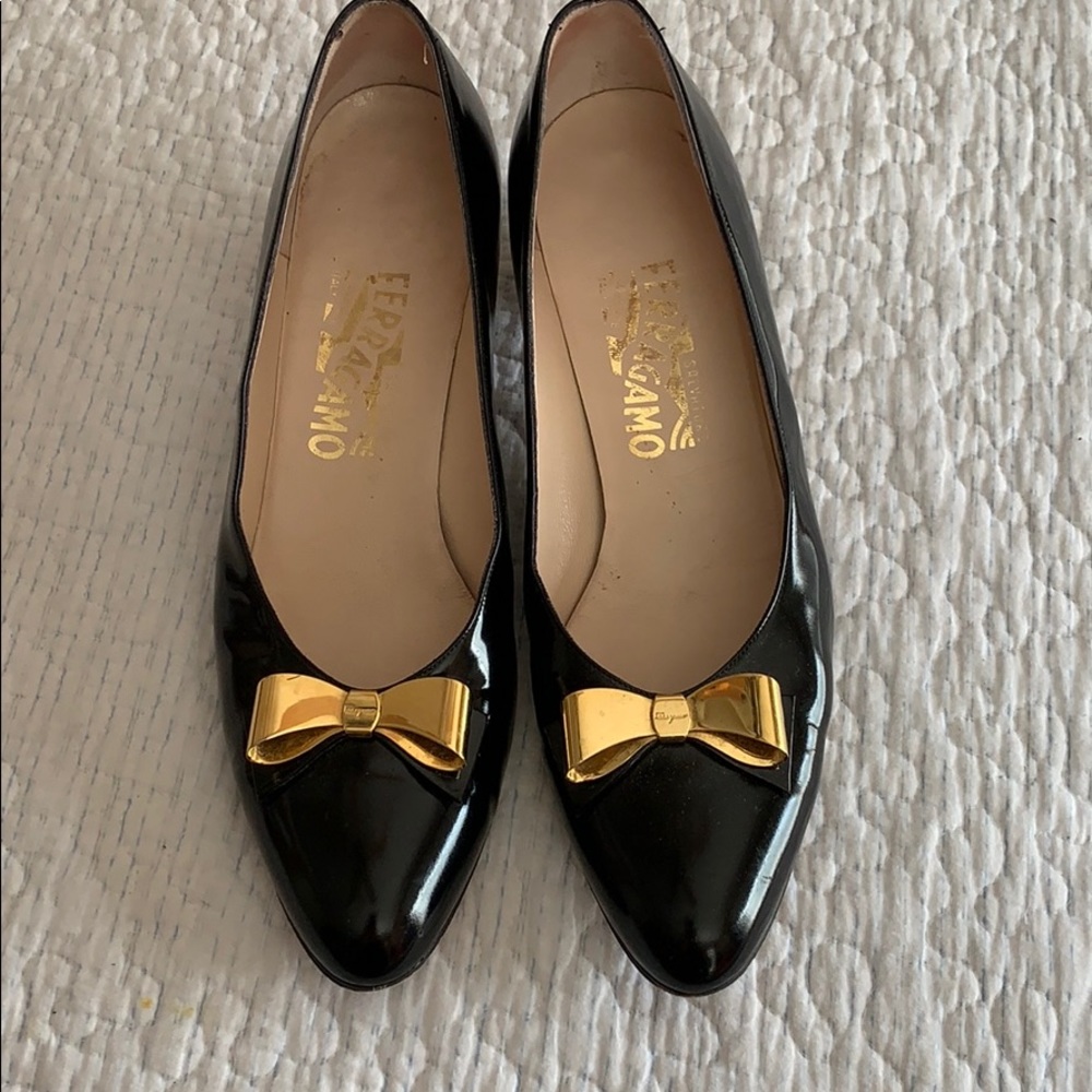 Salvatore Ferragamo black patent leather shoes
